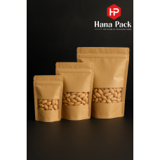HANA PACK Brown Kraft Stand Up Zip Pouch – (PACK OF 100pcs)