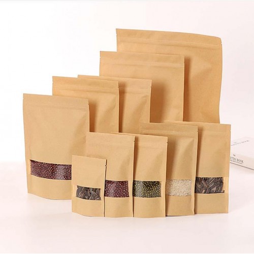 Brown Kraft Stand Up Zip  Pouch - Pack Of 100pcs